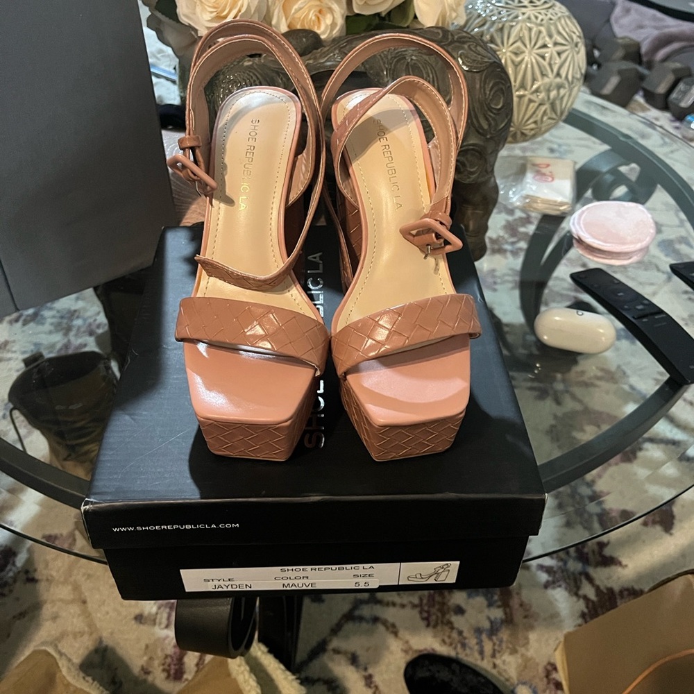 Shoe Republic LA Pink and Tan Platform Heels